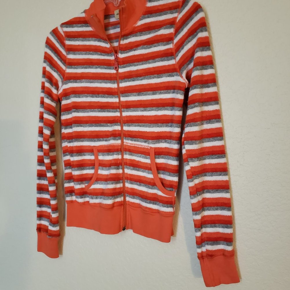 NWOT - Ella Moss Sweet & Funky Orange, Grey & White Striped Sweatshirt Size-S